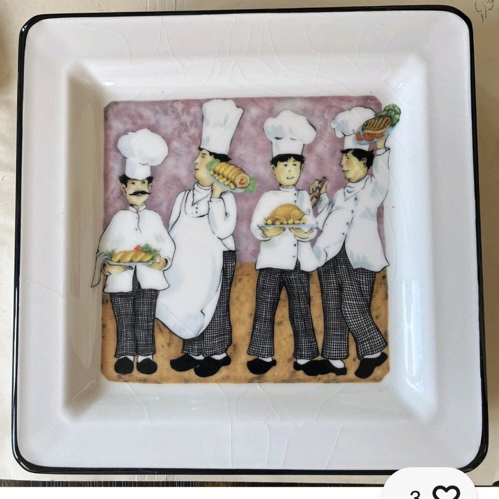 Brunelli Italy Lilac Chef 10.25″ Square Ceramic Plate  Pattern Vintage Italian